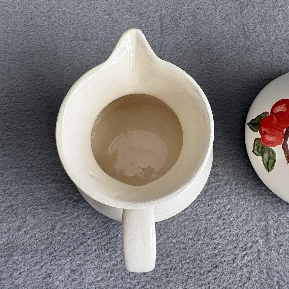 Apple Red Cream And Sugar Set Hand painted‎ Vintage Dinnerware MCM Handmade
